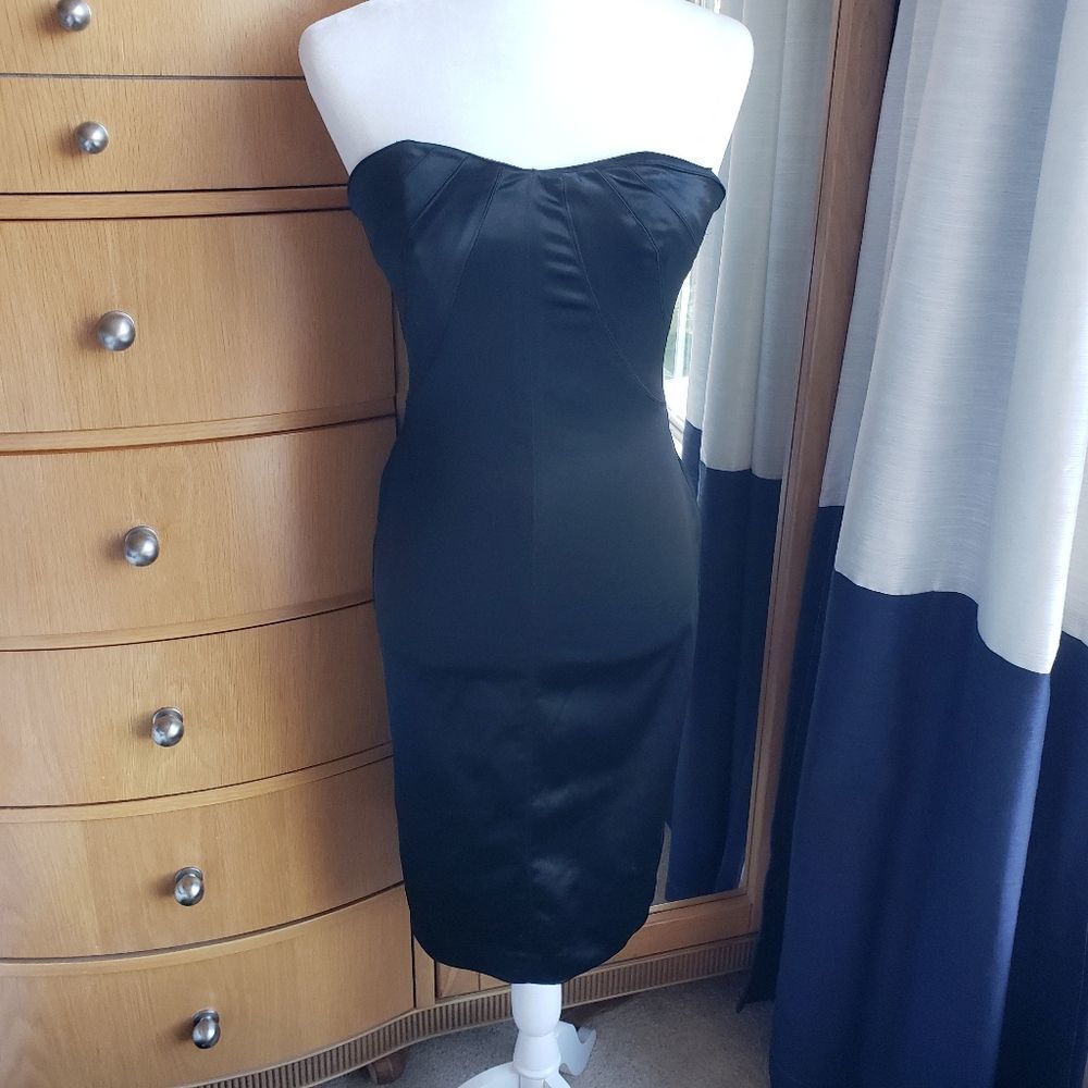 Bebe black satin strapless dress